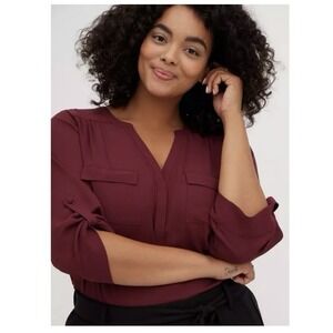 Torrid Harper Dark Red Burgundy Georgette 3/4 Sleeve Pullover‎ Blouse Size 4X